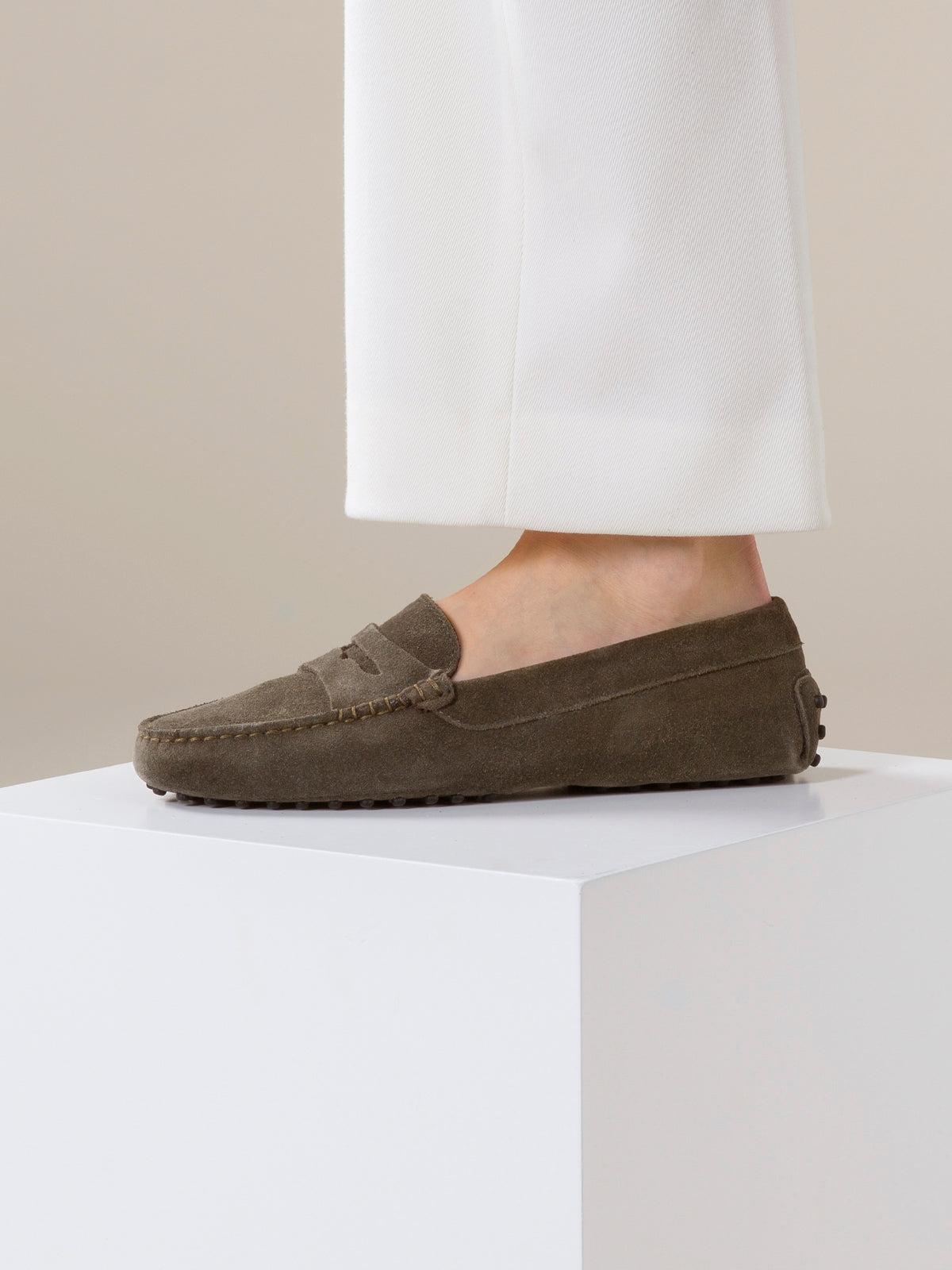 Olive Green Suede Penny Driving Shoes - Image 2