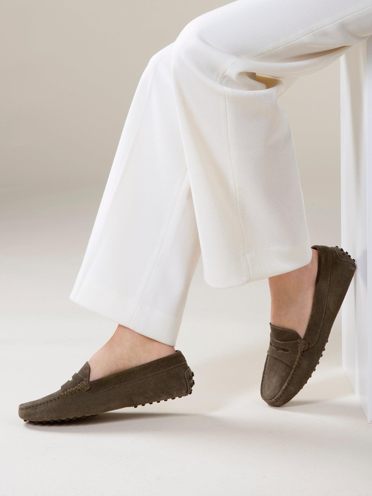 Olive Green Suede Penny Driving Shoes - Image 5