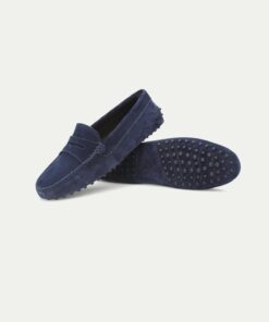 Navy Blue Suede Penny Driving Shoes