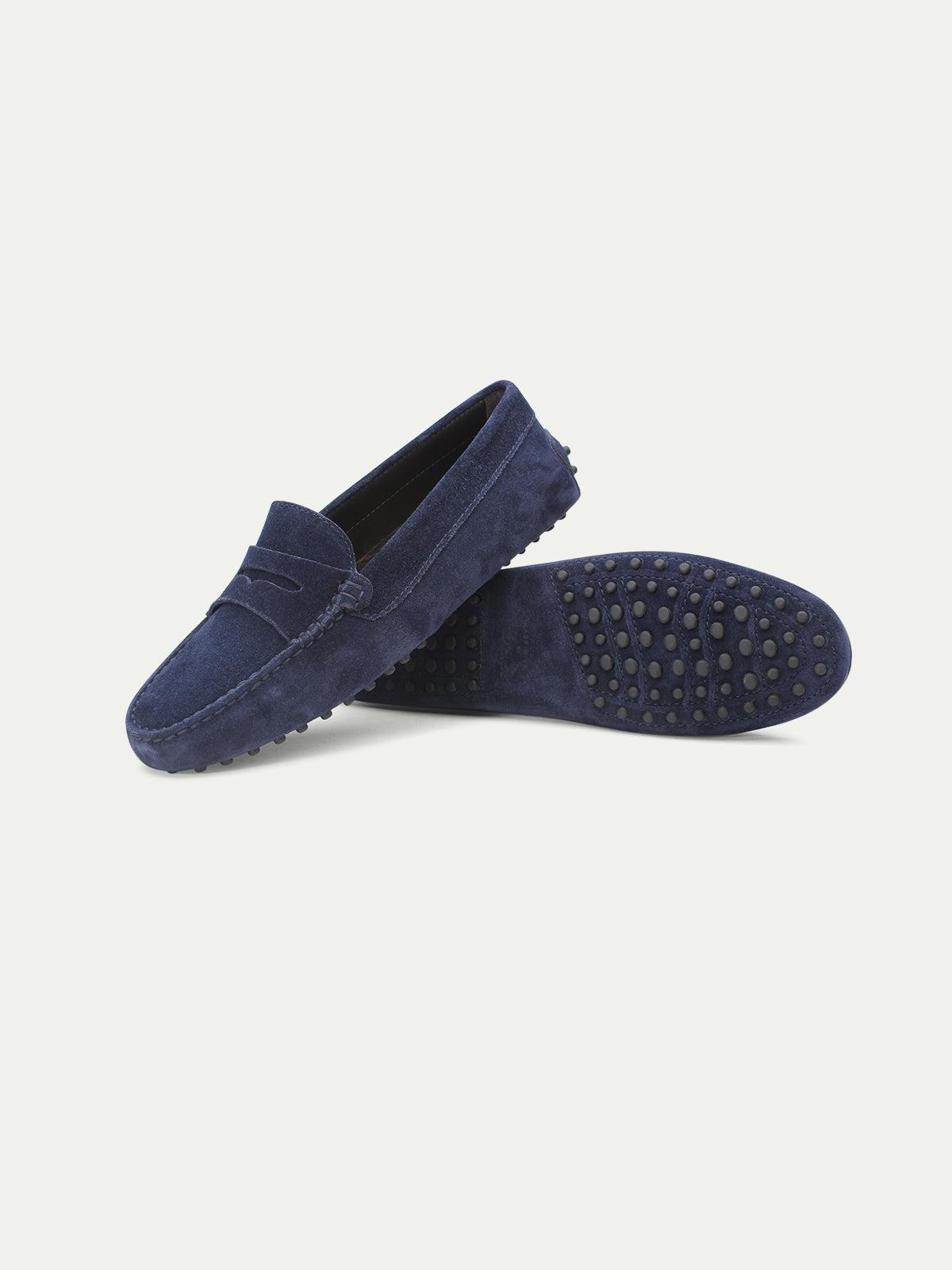 Navy Blue Suede Penny Driving Shoes