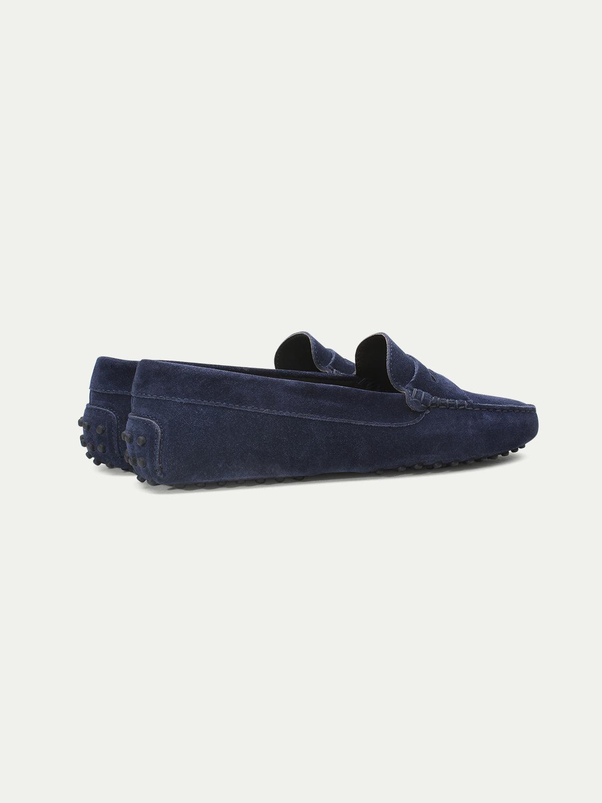 Navy Blue Suede Penny Driving Shoes - Image 3