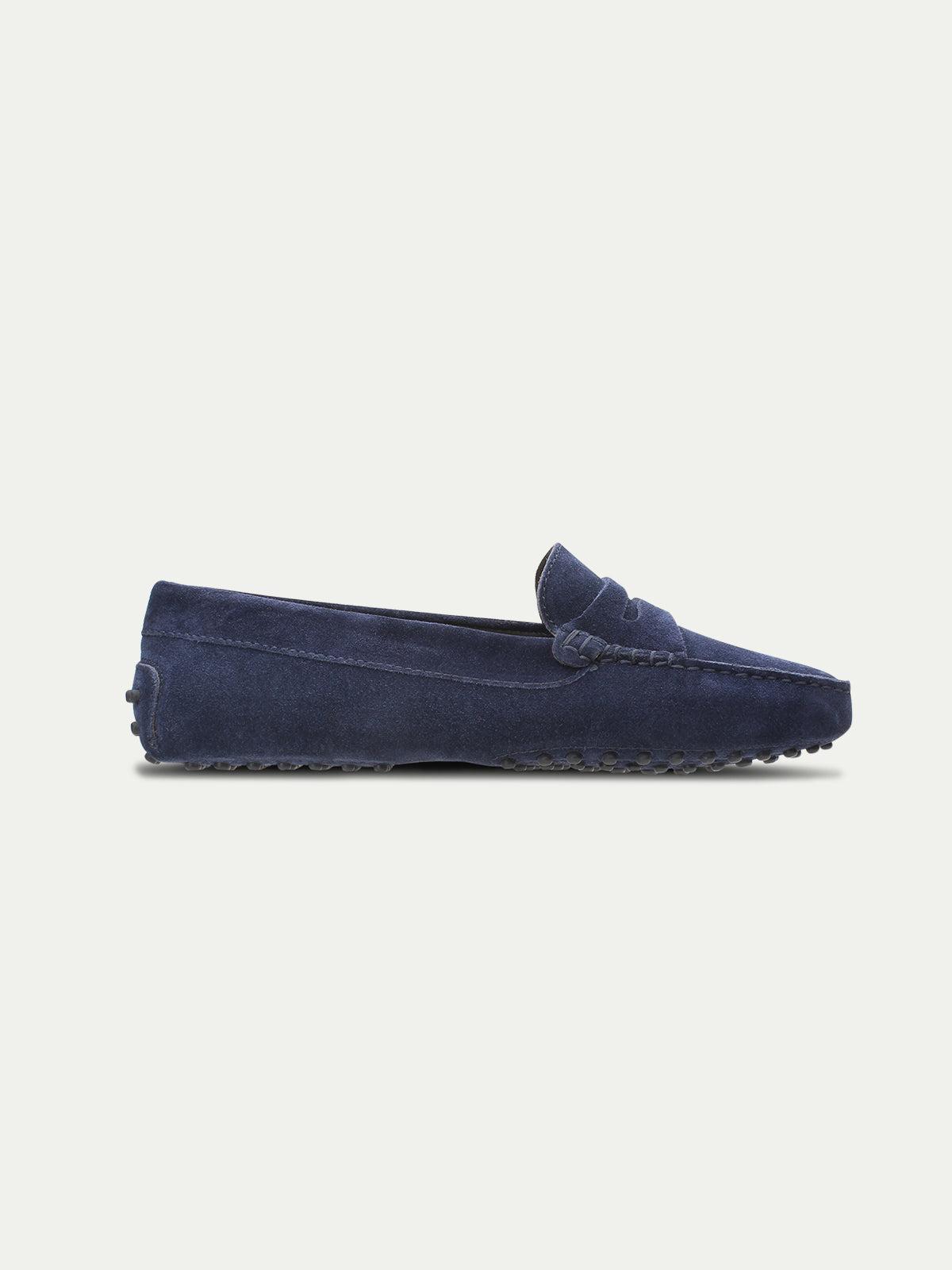 Navy Blue Suede Penny Driving Shoes - Image 4